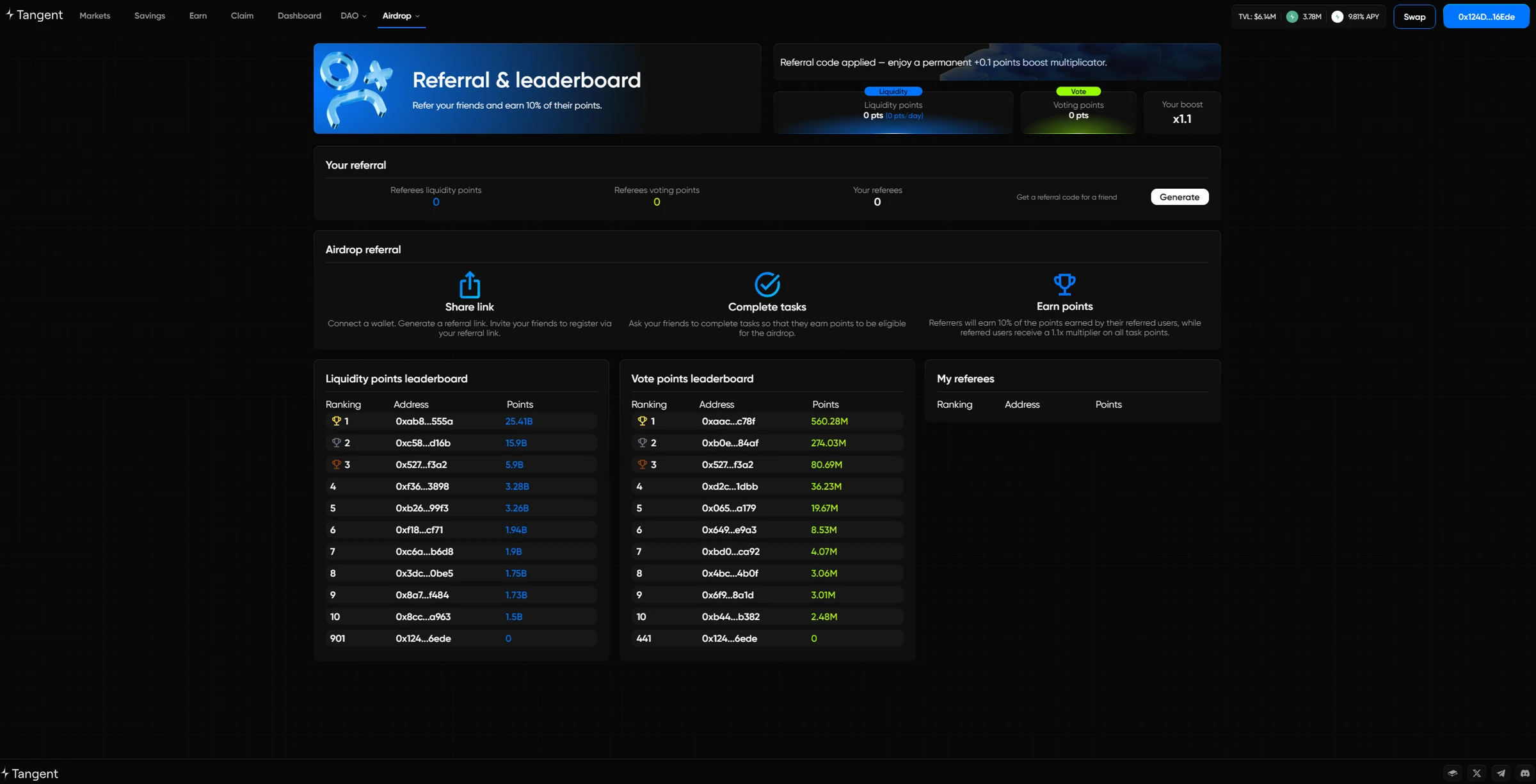 Tangent, Interface de la dapp, 7